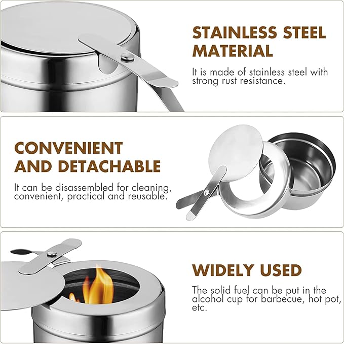 DOITOOL 6 Pack Chafing Fuel Holder - Stainless Steel Fuel Holders with Safety Cover - Buffet Warmer Canned Heat Box for Buffet Barbecue Party Supplies