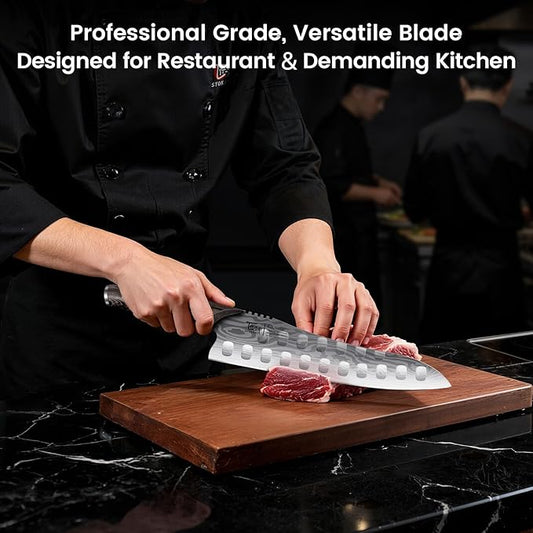 Gyutou Chef Knife, 9.5 Inch Japanese Style Multi-purpose Kitchen Knife, Ultra Sharp Durable Professional-grade for Slicing, Chopping, Dicing, Ergonomic Anti-slip Handle, Trusted by chefs