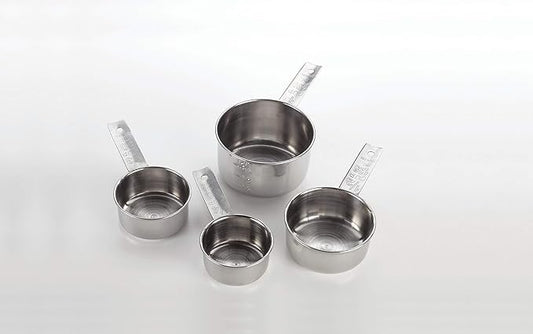 American Metalcraft MCL4 Flat-Handled Stainless Steel Measuring Cup Set - Four Sizes 1/4 1/3 1/2 1 Cup - Durable 200 Series Stainless Steel – For Bakery, Commercial Kitchen, Catering & Foodservice