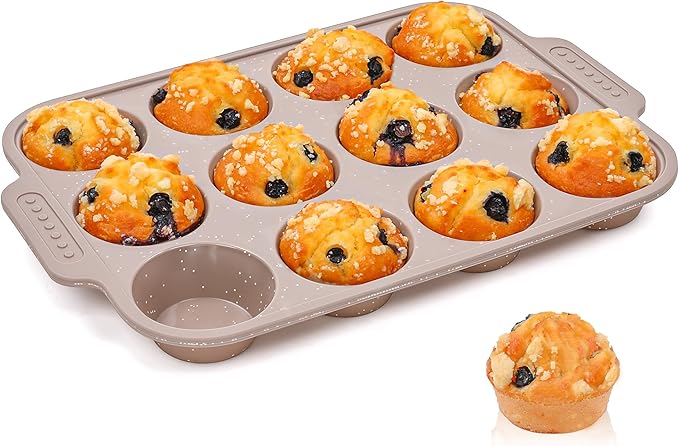 AOTASO 1 Pc Silicone Muffin Pans for Baking with Metal Reinforced Frame, Nonstick Cupcake Tray for Oven, 12 Cups Regular Size Silicone Molds for Egg Bites, Dishwasher Safe (Brown)