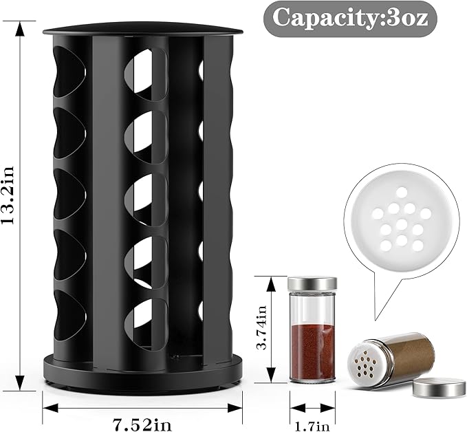 Rotating Spice Rack Organizer for Cabinet, Spice Racks Storage with 20 Jars, Spinning Spice rack for Kitchen Countertop, Spice Holder,Seasoing Storage Racks, Silver