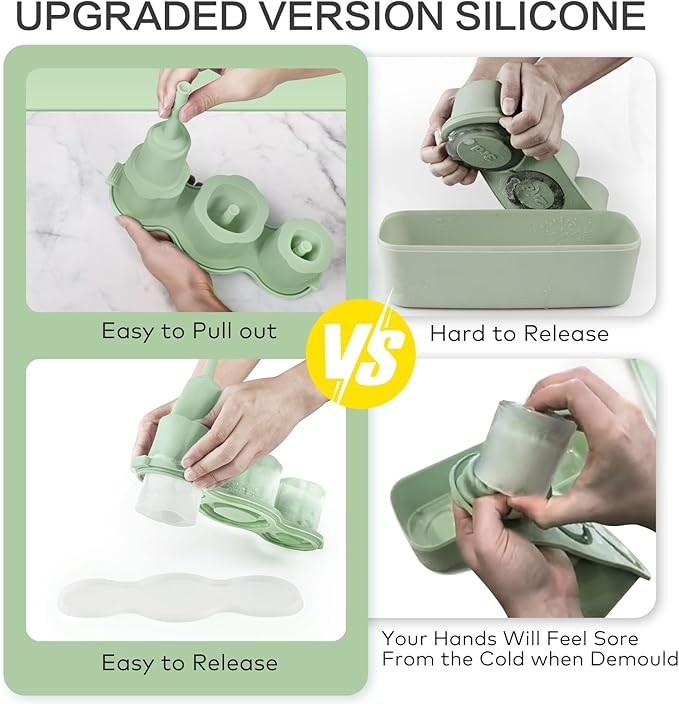 Longzon Easiest Release Ice Cube Tray for Stanley Cup 30-40oz Tumbler/Yeti Cup Ice Mold, Silicone Ice Tray Molds With Lid for Chilling Cocktails, Whiskey, Drinks, Coffee, Easy Release Ice Maker-Green
