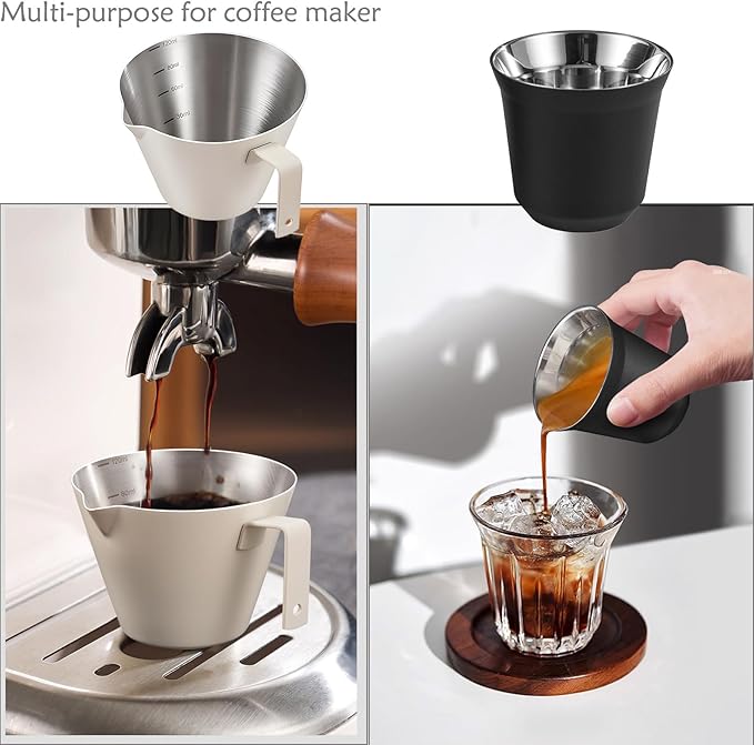 Milk Frothing Pitcher - 20 OZ Metal Milk Frother Pitcher Jug Stainless Steel Steaming Pitcher, Espresso Measuring Cups with Handle Scale, Stainless Steel Espresso Cups Kit for Coffee maker