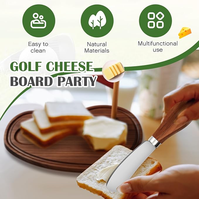 Ziliny Golf Cheese Board Gift Set Party Favor Prizes Charcuterie Wood Board with Knives and Box Father Day Gift for Dad Grandpa Party Tournament Game(9.8" x 7.7", Walnut Color)