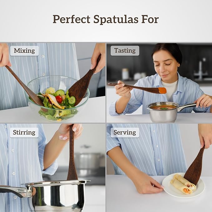 Wooden Cooking Spatula Set (2-Pack), Natural Wenge Wood Spatulas for Non-Stick Pans, Heat-Resistant Kitchen Turners for Frying, Wok & Flipping, Ideal Cookware Utensils for Cooking Eggs, Fish, Pancakes
