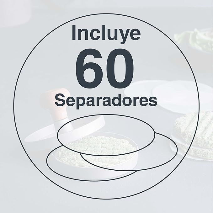 Lacor - 60258 - Homemade Hamburger Mould, Burger Press, Detachable Wooden Knob, Includes 60 Non-Stick Paper, Diameter 11 x 7.5 cm, Grey