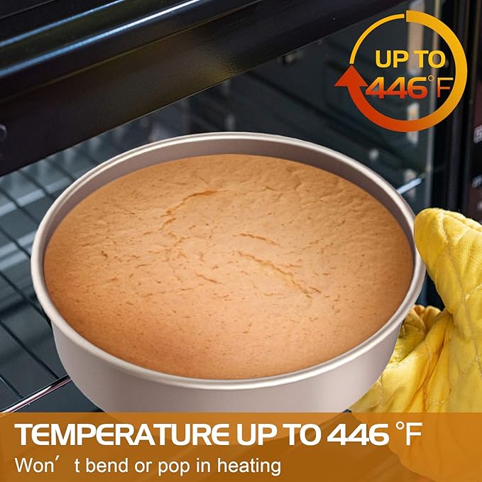 CHEFMADE Bakeware Round Cake Pan 2 Pieces, 6-Inch and 8-Inch with Removable Loose Bottom Nonstick & Quick Release Coating Chiffon Bakeware for Oven and Instant Pot Baking (Champagne Gold)