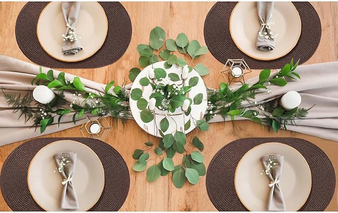 AHHFSMEI Placemats Set of 8 for Dining Table Washable Woven Non-Slip 18x12 inches Placemat Heat-Resistant Durable Table Mats for Dining Table Easy to Clean (Oval Brown, 8)
