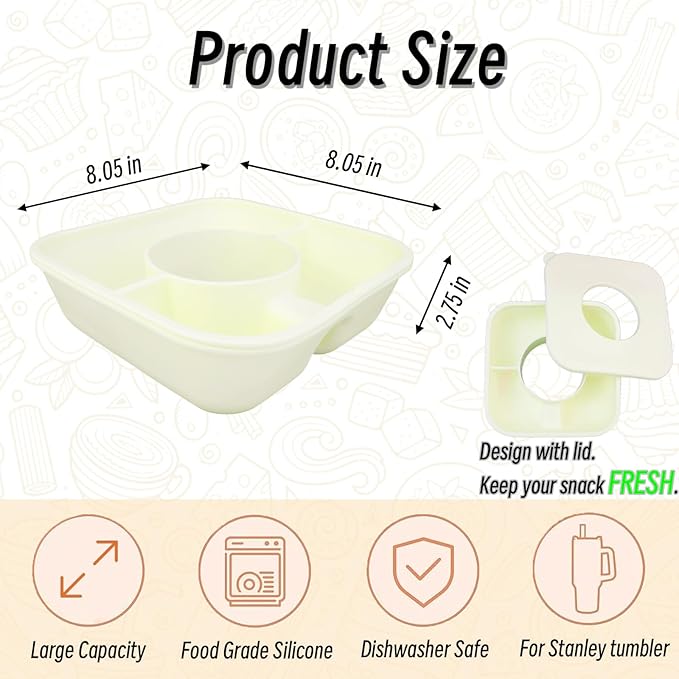 Snack Bowl for Stanley Cup 40 oz Tumbler, Reusable Snack Tray with Lid, Snacks Ring, Silicone Food Holder for Stanley Cup Accessories (Cream)