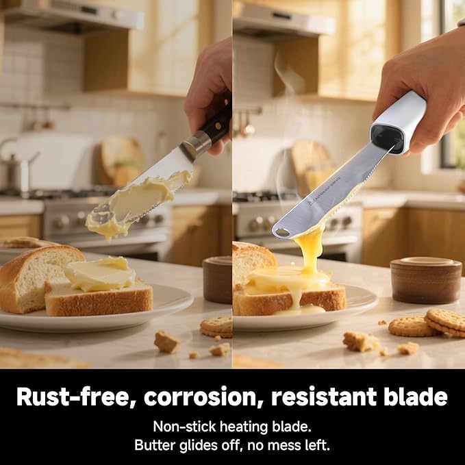 SEAINGO Heating Butter Knife Spreader - Rechargeable, Electric, Cordless, Heats up in 6 Seconds, Nonstick Stainless Steel Blade, ON/OFF Safety Lock Switch, 2 Warming Mode Can Quickly Melt Cold Hard Butter, Coconut Oil, Cheese, Cream, Jam, Mustard, for ...