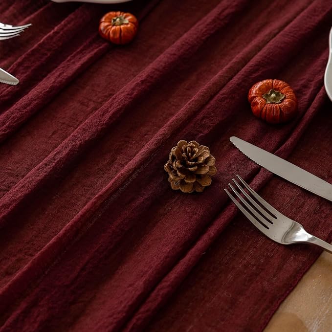 Keketoarrange 6pcs Burgundy Table Runner Valentines Decor Red Cheesecloth Gauze 120 Inch 10 FT Rustic Boho Cheese Cloth Runner for Wedding Baby Bridal Shower Party Long Sheer Spring Home Decorations