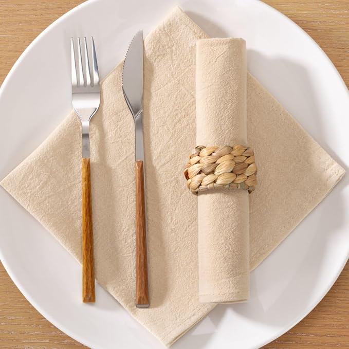 MLMC 4 Pack Champagne Cloth Napkins Rustic Washable Cotton Linen Napkins Set of 4 17"x17" Reusable Dinner Napkins Cloth for Wedding Baby Shower Party Gathering Everyday Use