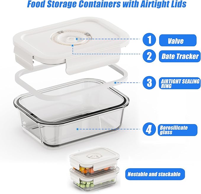 18 PCS Electric Vacuum Sealer, Borosilicate Glass Food Storage Containers, Premium Airtight, Portable Mini Vacuum Pump with 3 Containers, 10 Reusable Food Saver Sealer Bags,4 Sealing Clips