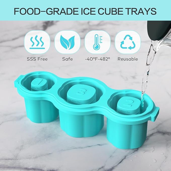 Longzon Easiest Release Ice Cube Tray for Stanley Cup 30-40oz Tumbler/Yeti Cup Ice Mold, Silicone Ice Tray Molds With Lid for Chilling Cocktails, Whiskey, Drinks, Coffee, Easy Release Ice Maker -Blue