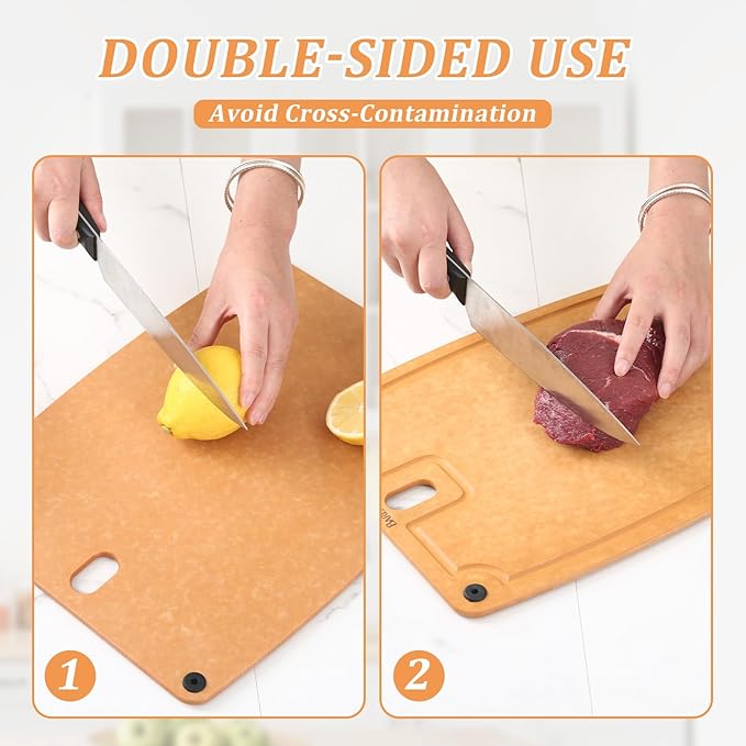 Barenthal Cutting Boards for Kitchen Dishwasher Safe Eco-Friendly Composite Cutting Board Set of 2, Reversible Chopping Board with Handles & Juice Grooves, Small & Large Cutting Board for Countertop
