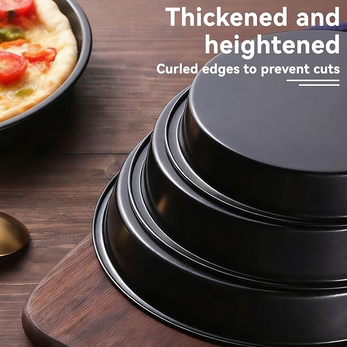 Tomotato 2Pcs Pizza Pan, 6in/9in/10in/12in Deep Dish Round Pizza Pan for Oven, Non Stick Thickened Carbon Steel Baking Pan for Home Kitchen, Dishwasher Safe(12in)
