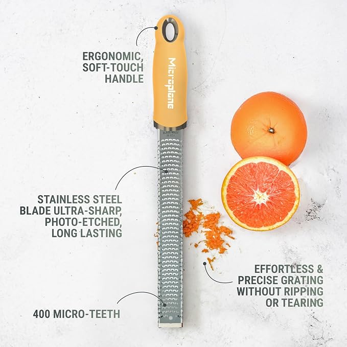 Microplane Premium Classic Zester Grater in Lemon Cream color - Vibrant Color | Lemon Zester tool, Cheese & Vegetable Grater | For Citrus, Parmesan Cheese, Garlic, Ginger | Fine Stainless Steel Blade