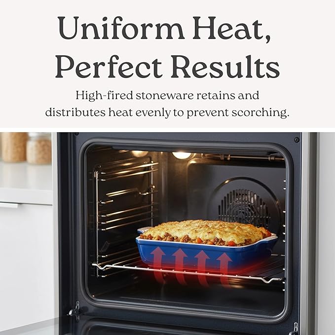 Stoneware Casserole Dish Bakeware Set of 3 | Rectangular Dinnerware Set with Handles [Modern Grey]
