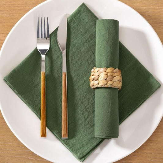 MLMC 8 Pack Olive Green Cloth Napkins Rustic Washable Cotton Linen Napkins Set of 8 17"x17" Reusable Dinner Napkins Cloth for Spring Wedding Party Gathering Decor