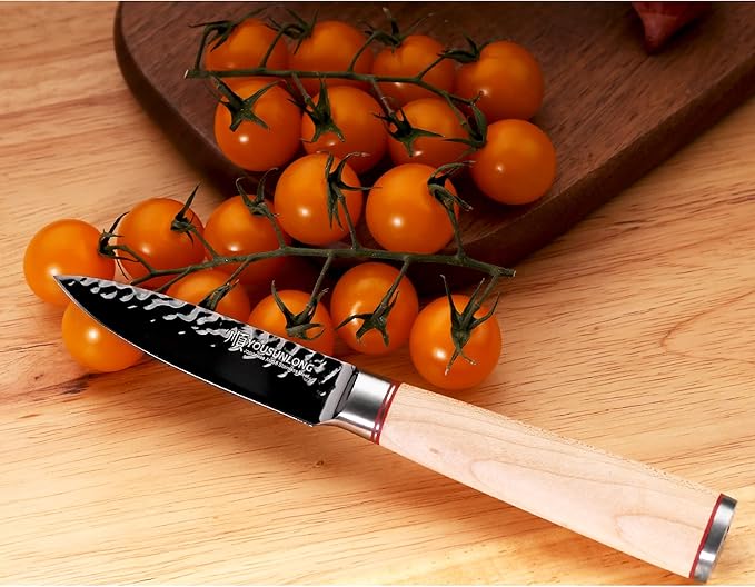 YOUSUNLONG Paring Knife - 3.5" Peeling Knife Razor Sharp - Japanese HRC Steel AUS8 Black Titanium Coating - Natural Canadian Maple Wood Handle