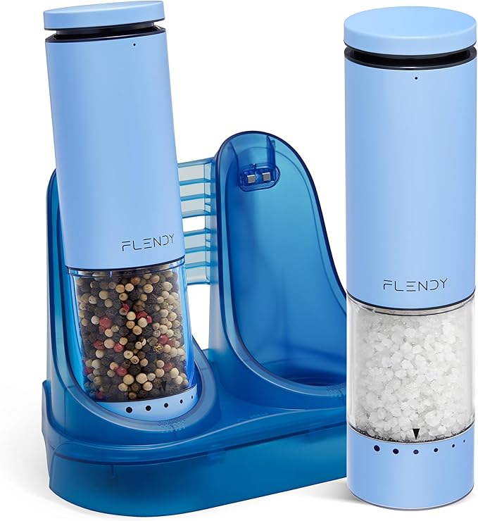 Electric Salt and Pepper Grinder Set Rechargeable, Automatic Salt and Pepper Grinder Set with Oversized Top Button, Stainless Steel Electric Salt and Pepper Shakers Set