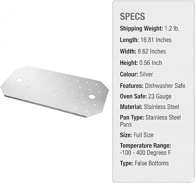 Stainless Steel Steam Table Pan False Bottoms – Hotel Pan Inserts with Drain Holes, Available in 1/4, 1/2, and Full Size | Keeps Food Elevated & Prevents Sogginess (4, Full Size (16.8 inch Long))
