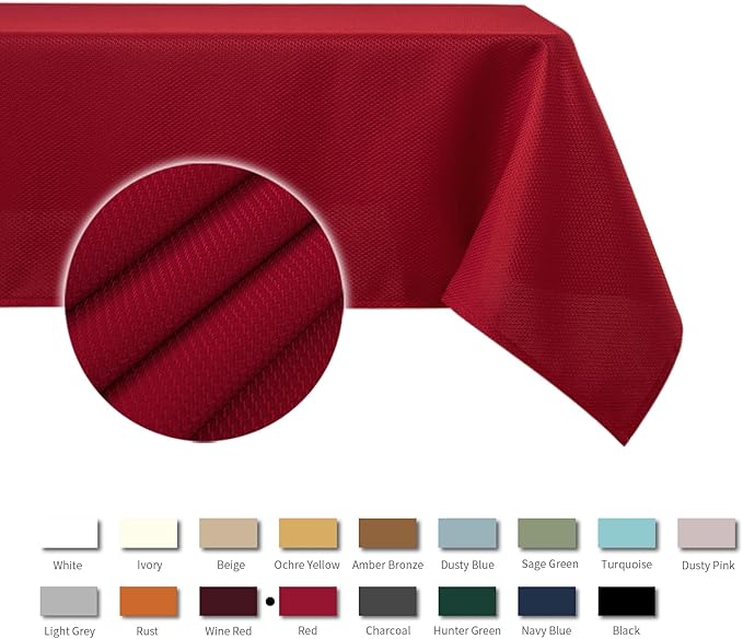 maxmill Jacquard Square Tablecloth Waterproof Spillproof Wrinkle Resistant Soft Textured Table Cloth for Dinner and Party Washable Polyester Fabric, Indoor and Outdoor Use, 60 x 60 Inch, Red