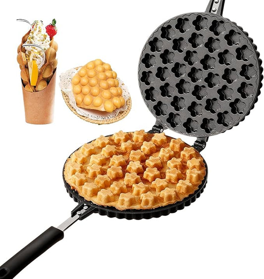 Bubble Waffle Maker, Nonstick Double Side Star Pattern Hong Kong Egg Waffler Iron, 360° Rotating Portable Ice Cream Cone Maker for Household Kitchen, Ready in under 5 Minutes
