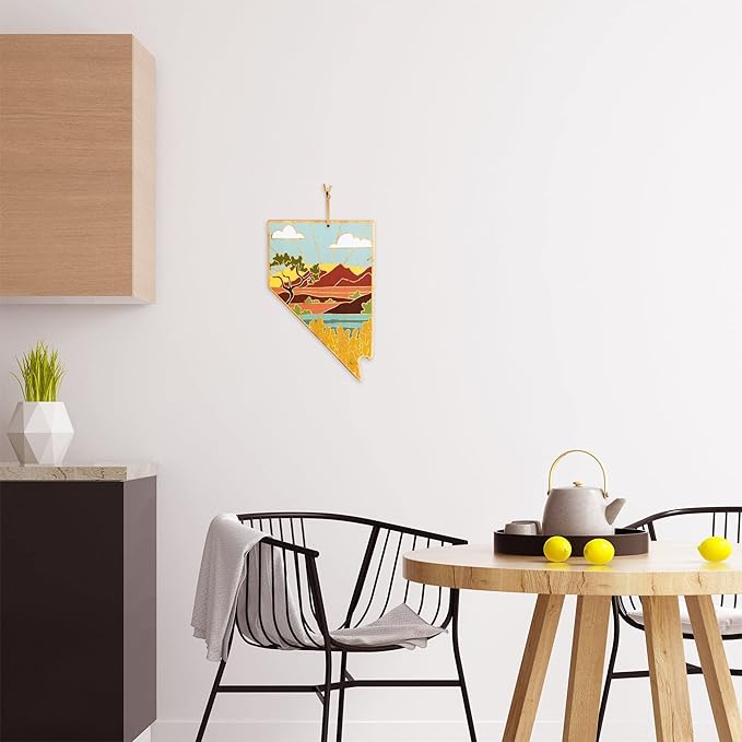 Totally Bamboo Nevada State Shaped Cutting Board and Charcuterie Serving Platter with Artwork by Summer Stokes, Includes Hang Tie for Wall Display Varies