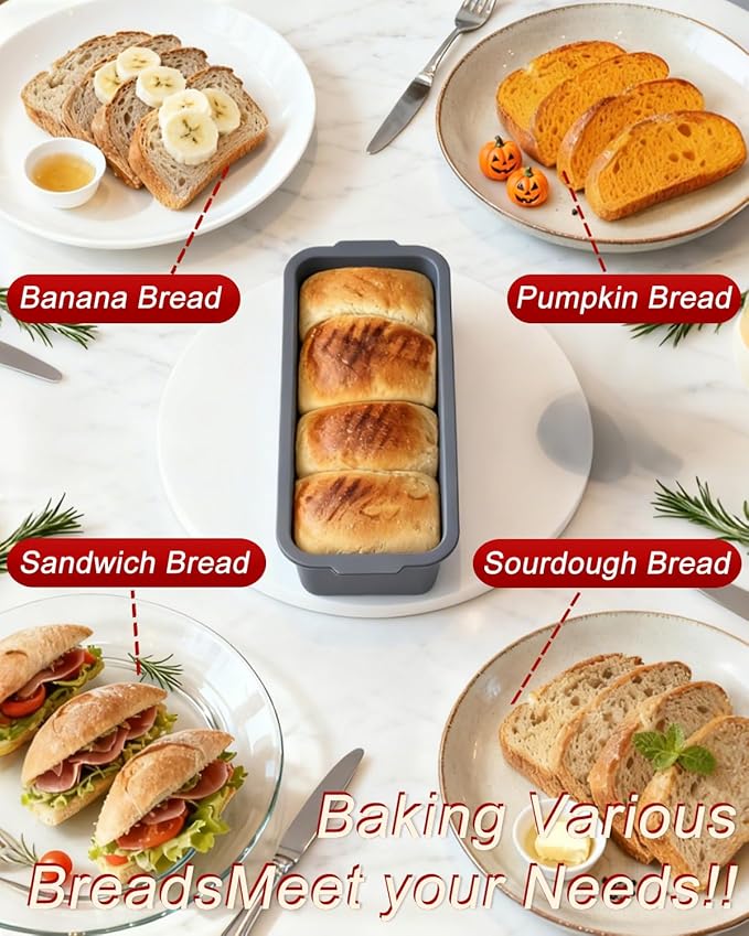 CHICHAUS Large size foldable silicone bread loaf pan with lid,11x4.7 Inch easy to store non stick Bread Baking Pans,Sourdough Bread Pan with Baking Tool Supplies Kit for Homemade Bread, Cake