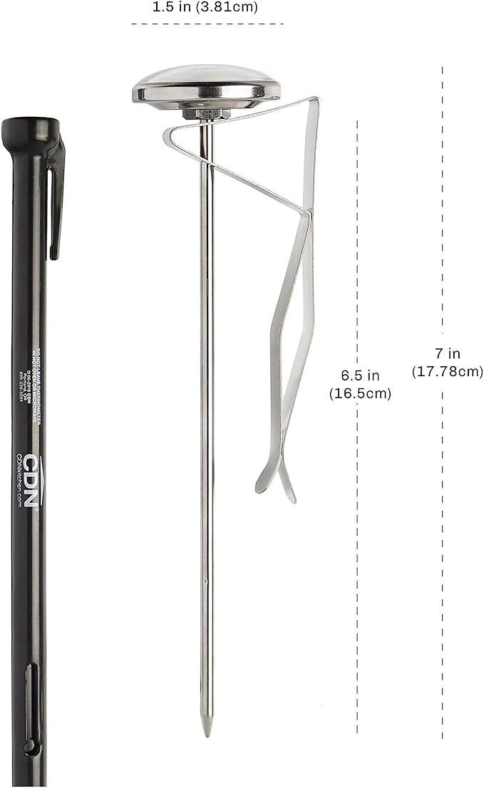 CDN ProAccurate® Instant Read Beverage Frothing Thermometer with Clip for Precise Temperature Measurement, 6.5" Stainless Steel Stem, Easy to Read Display, Black Case (IRB220-F-6.5)