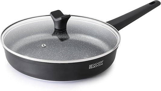 THE ROCK SOHO 11-Inch Non Stick Frying Pan with Lid – Nothing Sticks, Never Warps, Lasts Longer, Healthy Skillet with Heat-Resistant Handle, PFOA Free, Dishwasher Safe, Black