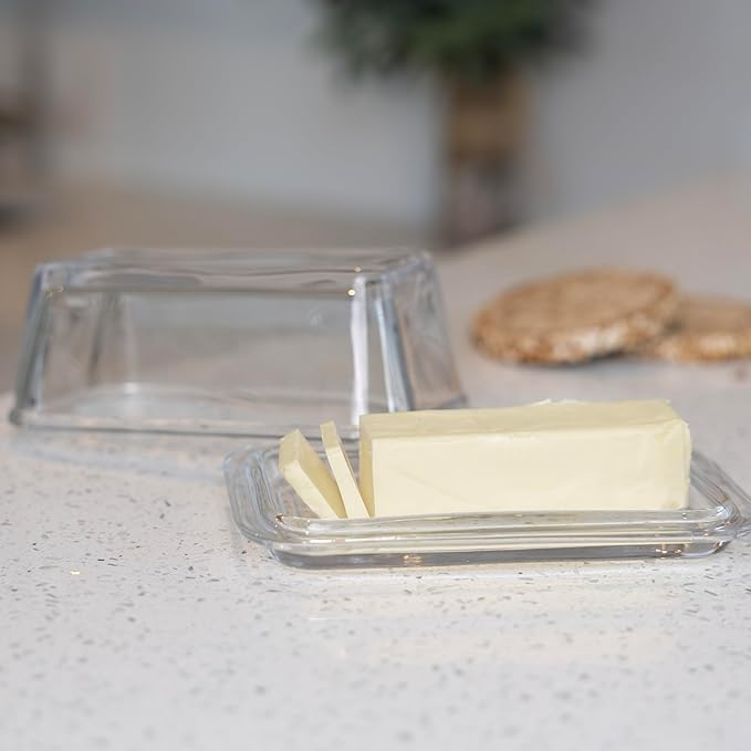 Fox Run Glass Butter Dish With Cover, Clear Butter Dish For The Counter or Refrigerator