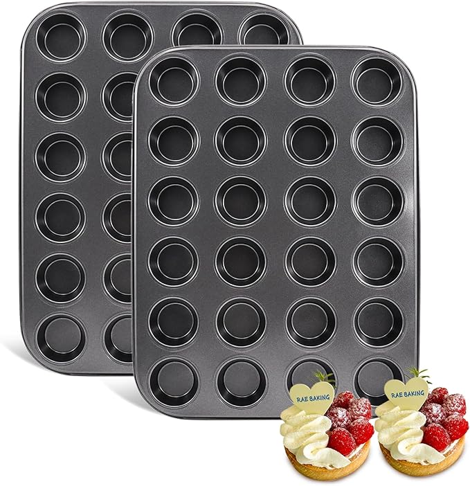 MARIWEI 2 Pack Premium Bakeware 24-Cup, Mini Muffin Pan, Dishwasher Oven Safe (Black, Steel)