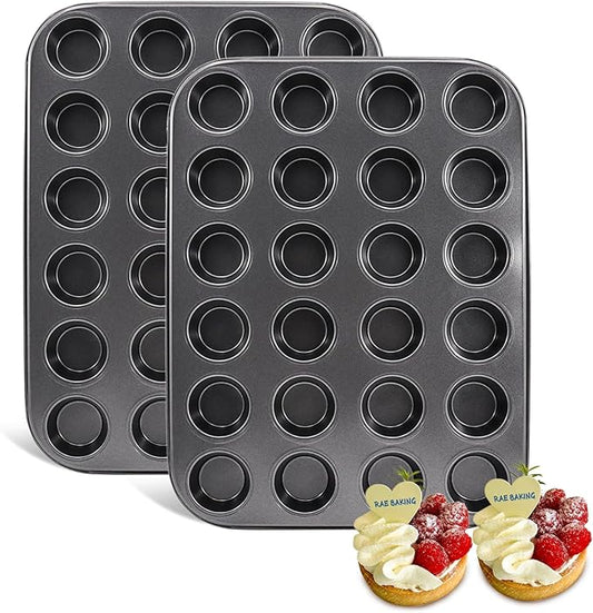 MARIWEI 2 Pack Premium Bakeware 24-Cup, Mini Muffin Pan, Dishwasher Oven Safe (Black, Steel)