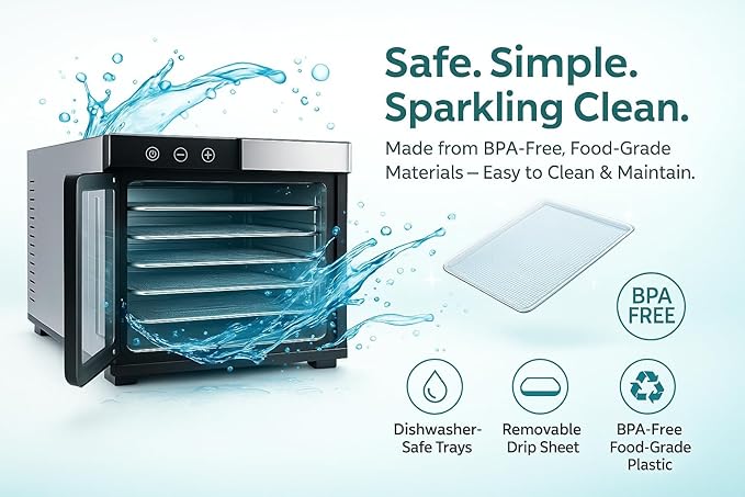 700W SQUARE Food Dehydrator with 5 Adjustable Stackable Trays – 4-Hour Fast Drying for Fruits, Vegetables, Herbs & Meats – BPA-Free with Accessories
