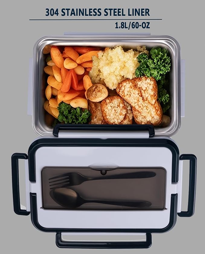 Electric Lunch Box Food Warmer for Men Adults,3 in 1 Heated Lunch Boxes for Car Truck Work Travel with Large Insulated Lunch Bag, 60-oz Portable Food Heater Self Heating lunchbox 80W