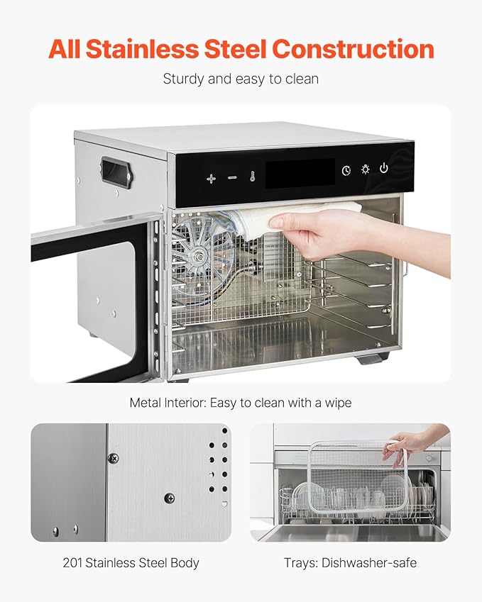 VEVOR Food Dehydrator Machine, 6 Stainless Steel Trays, 400W Electric Food Dryer with Adjustable Temperature & 24-Hour Timer, Food Dryer for Jerky, Meat, Fruit, Vegetables, Herbs, Dog Treats