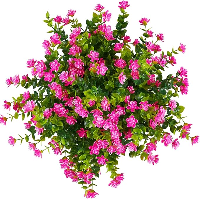 10PCS Artificial Eucalyptus Plants,Fake Boxwood Shrubs UV Resistant No Fade Faux Plastic Greenery for Wedding Bridal Bouquet Indoor Outdoor Home Garden Kitchen Office Table Vase(Pink)