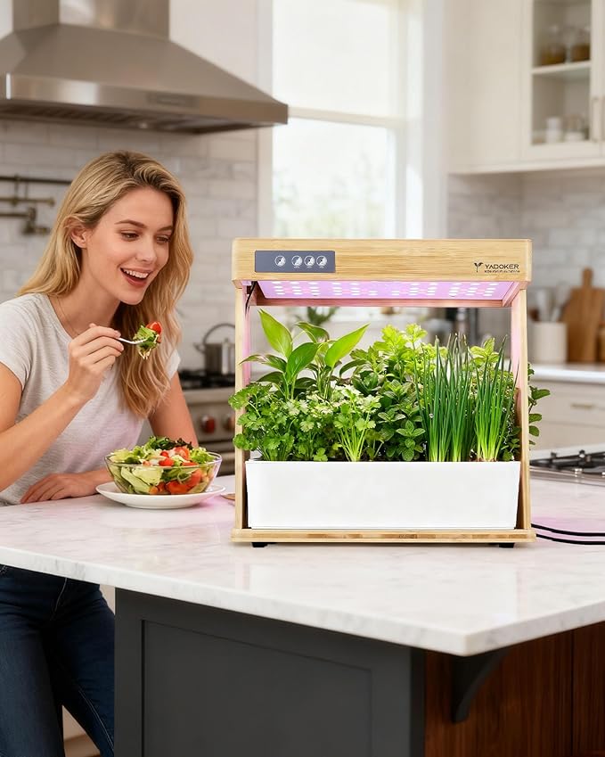 yadoker Indoor Hydroponic Garden System, 8 Pods Smart Growing Kit with LED Grow Light, Automatic Timer, Pump System & 3.5L Water Tank – Ideal for Herb Cultivation (No Seed)