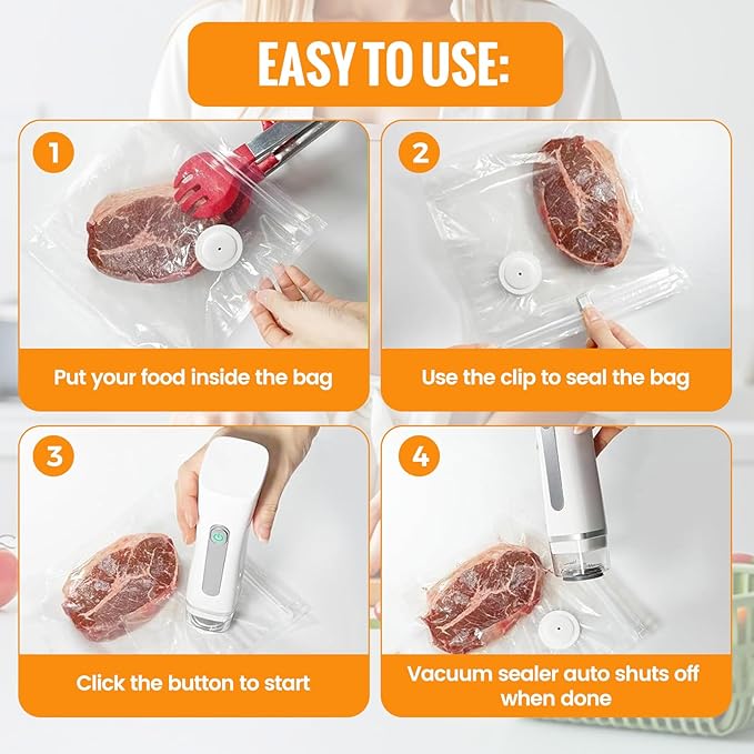 Vacuum Sealer for Food, Portable Handheld Sealer Machine with 30 Reusable Vacuum Bags, Seal Meal Saver, Cordless Food Sealer