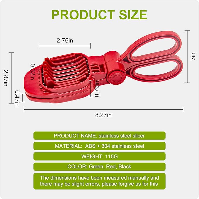 Fruit Slicer, Strawberry, Banana, Kiwi Cutter, Egg Slicer for Hard Boiled Eggs, for Fruit Sausages, Cucumbers, Mushroom Cutter, Rapid & Safe Slicing Kitchen Gadgets (Red)