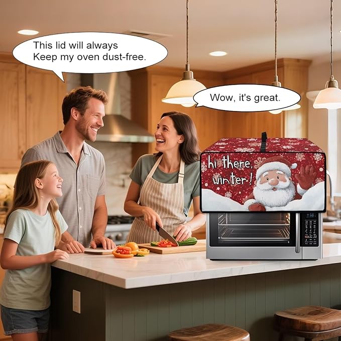 Doojoayie 4 Slice Toaster Cover Christmas Santa Kitchen Appliance Covers Universal Fit Toaster Oven Cover with Top Handle Belt, Easy to Storange Red Christmas Home Decorations
