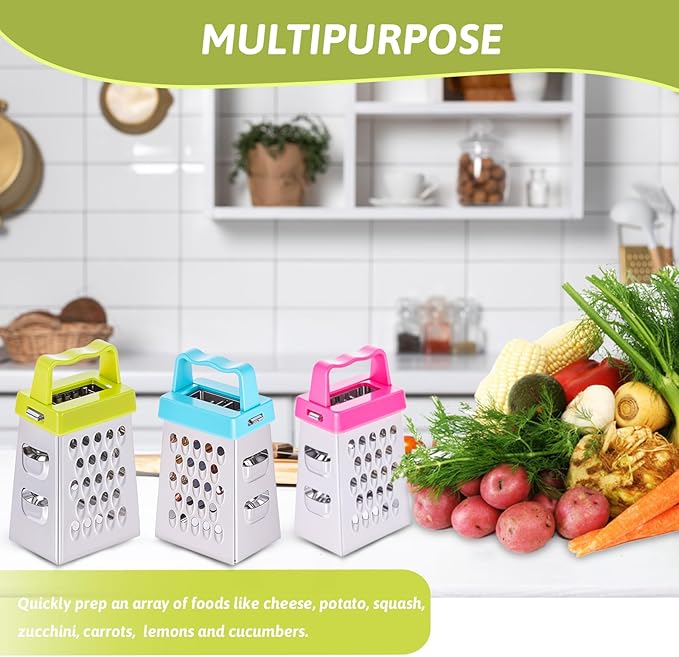 6 Pcs Mini Cheese Grater Professional Box Grater Stainless Steel Fine Coarse Handheld Slicer with 4 Sides Small Box Food Shredder Safe Zester for Kitchen Cheese Garlic Ginger Vegetable Potatoes