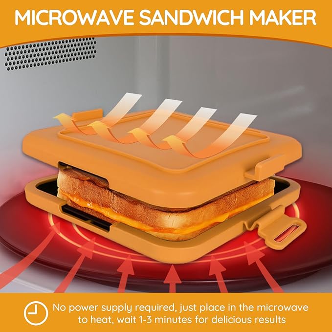 Microwave Sandwich Maker,Microwave Sandwich Toast Maker,Toast Panini Press,Dishwasher Safe,No Power Required,Travel-Friendly Sandwich Maker (Orange)