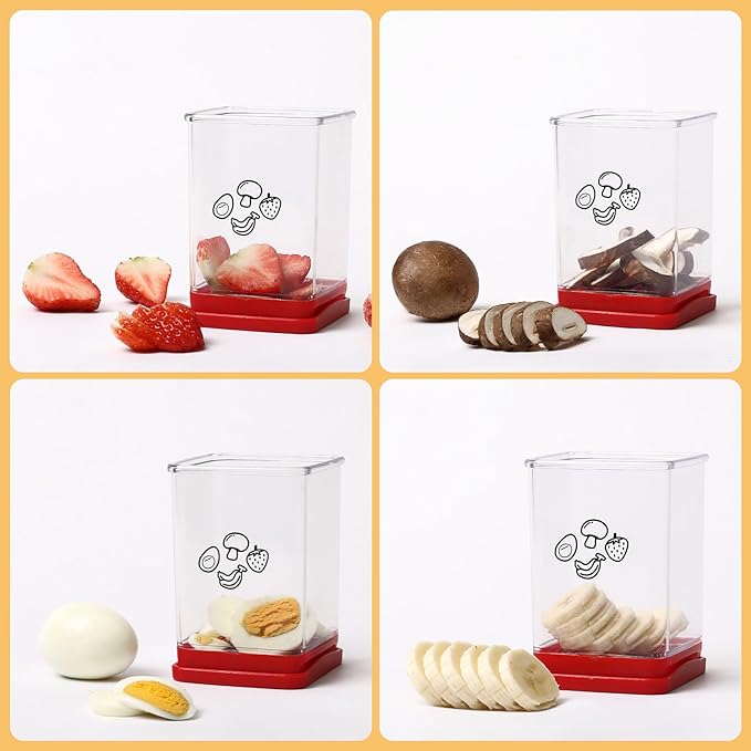 3 Pack Cup Slicers, Fruit Slicer Vegetable Speed Slicer with Push Plate, Cup Egg, Banana Slicers Strawberry Cutter Quickly Making Fruit Vegetable Salad