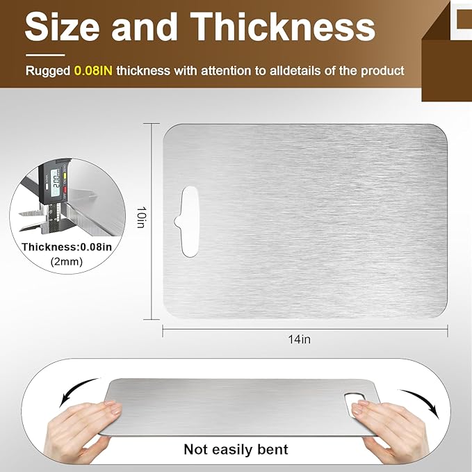 Titanium Cutting Board - 100% Pure Titanium Cutting Boards for Kitchen, Double Sided Medical-grade Cutting Mat for Easy to Clean, Ideal for Home & Outdoor Cooking (10in*14in*0.08in)