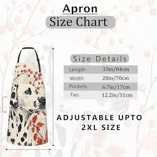 Dalmatian Apron Elegant Autumn Dog with Red Leaves and Berries Aprons Waterproof Oxford Polyester Adjustable Pockets Design for Cooking, Crafting Decor,Gifts for Pet Art Fans, 28x33 Inch