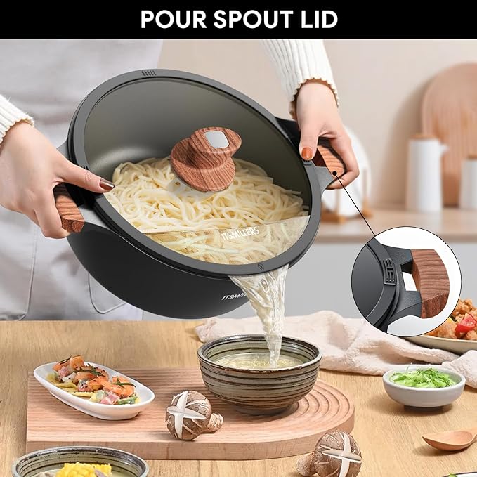 ITSMILLERS Nonstick Stock Pot,6.5 Qt Elegant Aluminum Ceramic Casserole with Pour Spout Lid, Induction Bottom