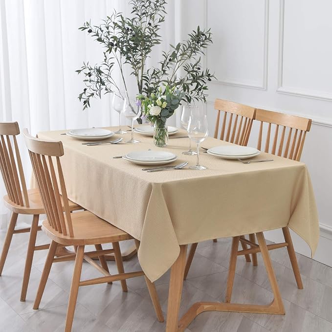 maxmill Jacquard Square Tablecloth Waterproof Spillproof Wrinkle Resistant Soft Textured Table Cloth for Dinner and Party Washable Polyester Fabric, Indoor and Outdoor Use, 60 x 60 Inch, Beige
